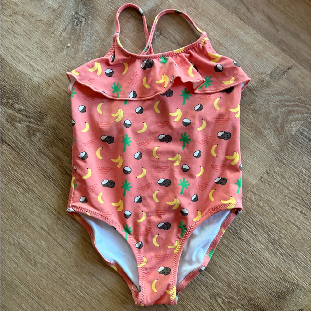 Zara Kids Coral Pink Banana Print One-Piece Swimsuit